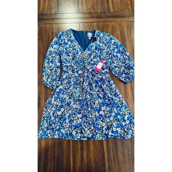 Vince Camuto Dresses & Skirts - Vince Camuto Floral Print‎ Twist Front 3/4 Sleeve Dress Blue Size 8 - New - NWT